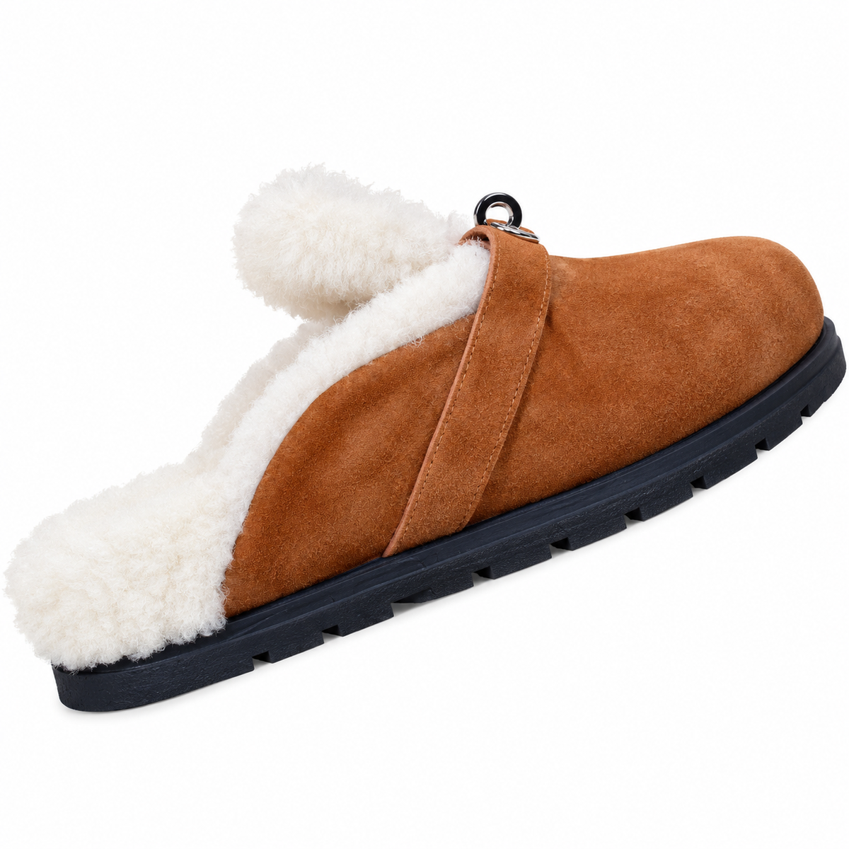 Hermès Tan Mule Shoes with Cream Plush Lining