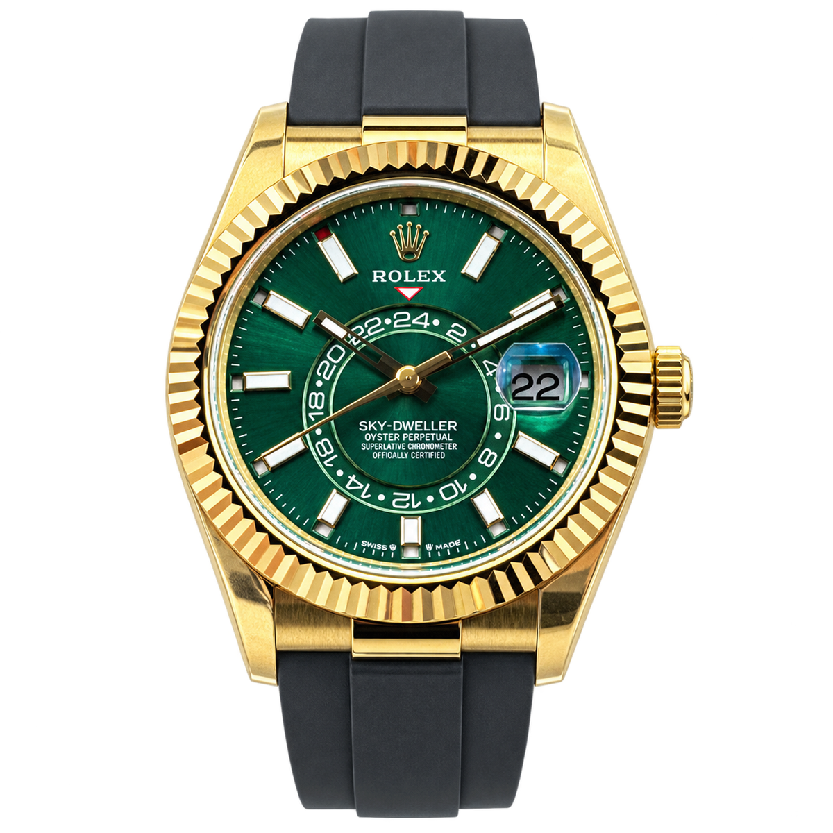 Rolex Sky-Dweller Yellow Gold Green Dial Oysterflex Watch