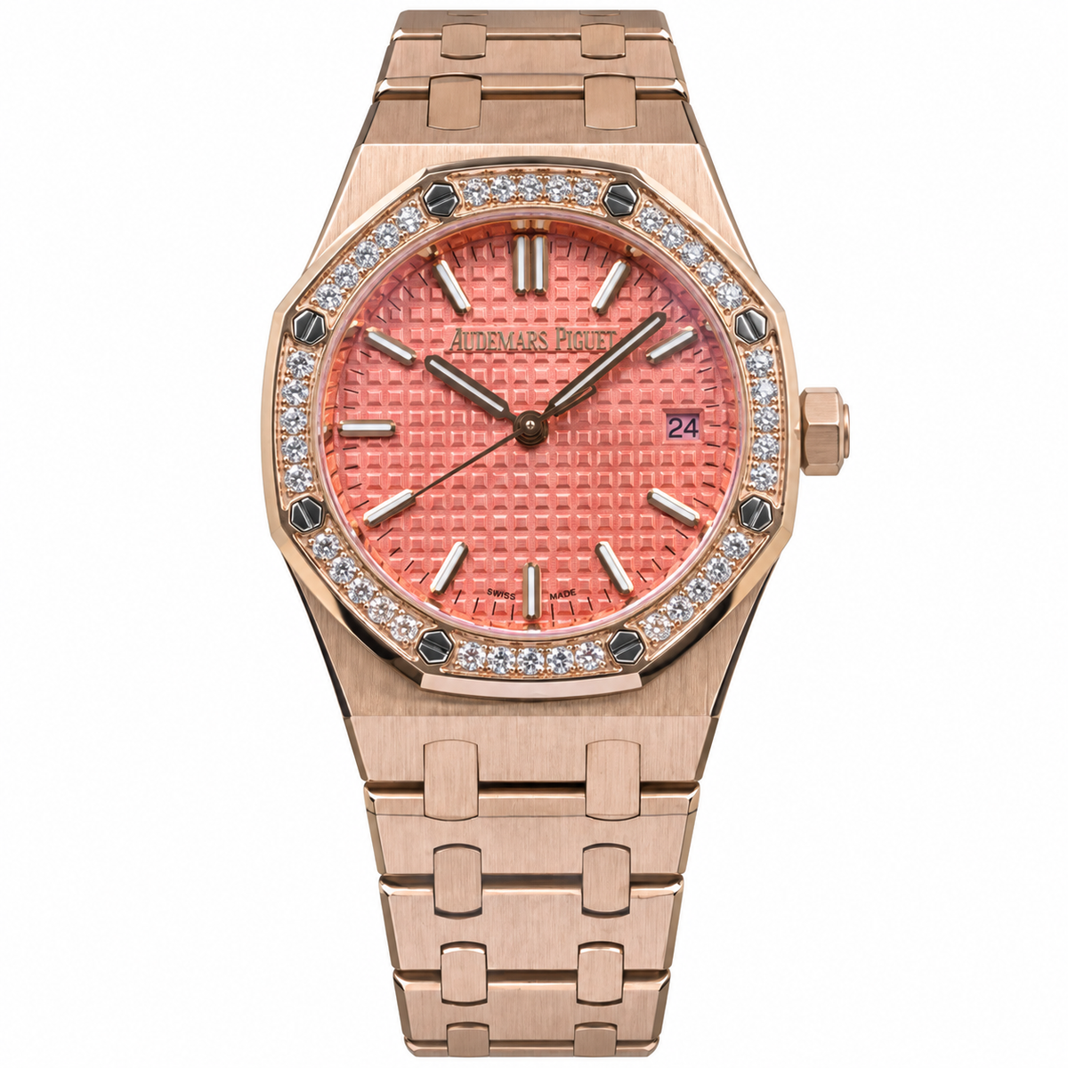 Audemars Piguet Royal Oak Lady – Rose Gold Salmon Dial Diamond Bezel