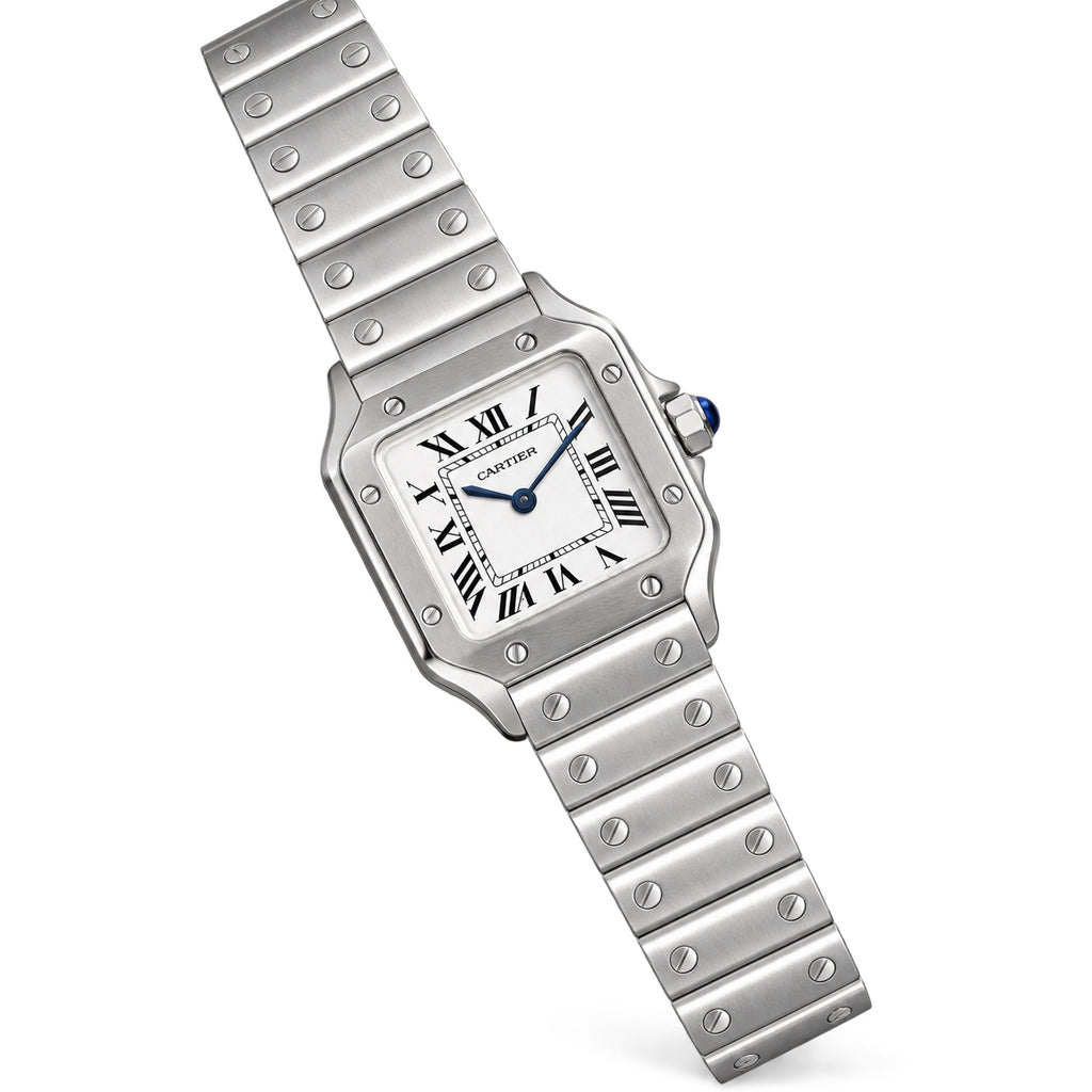 Cartier Santos de Cartier Large Stainless Steel White Dial Roman Numeral Blue Hands Steel Bracelet Automatic Watch