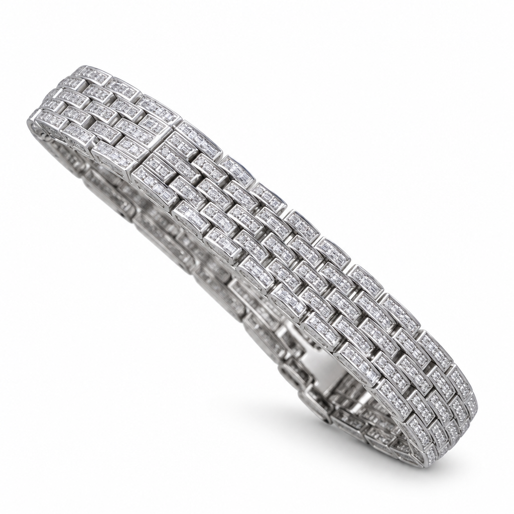Cartier Tank Française 18k White Gold Diamond Bezel White Dial Metal Bracelet Watch