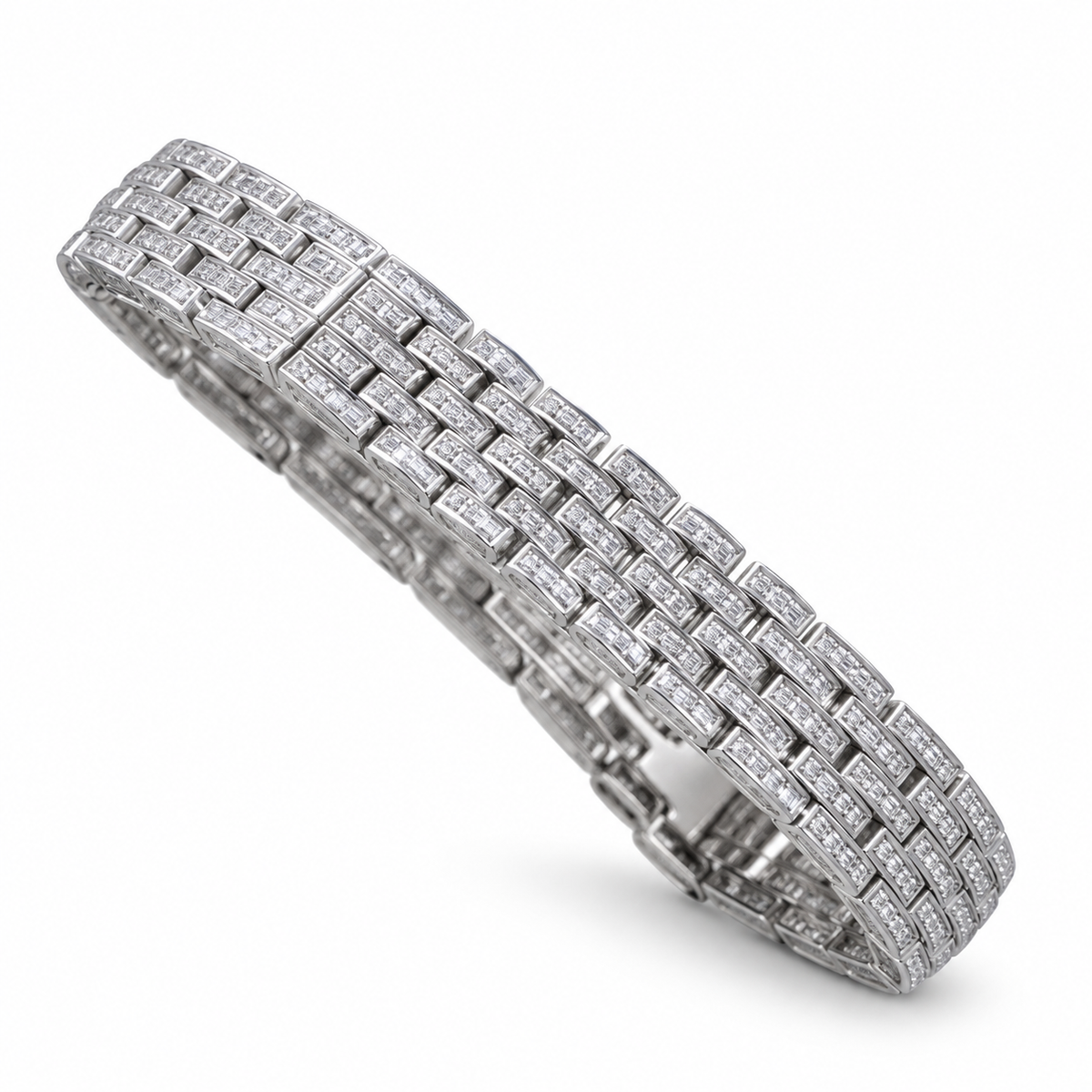 Cartier Tank Française 18k White Gold Diamond Bezel White Dial Metal Bracelet Watch