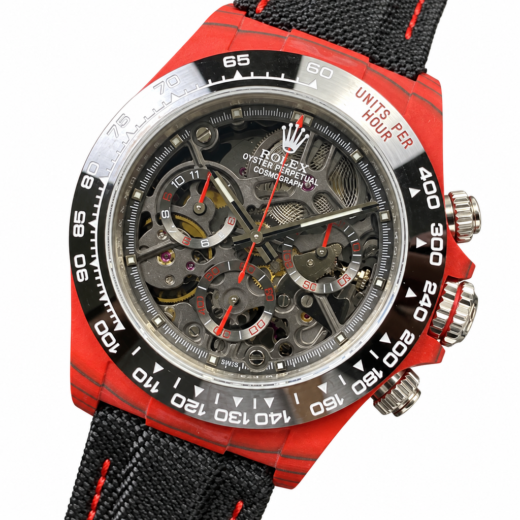 Rolex Cosmograph Daytona Skeleton 42mm Red Carbon Custom Chronograph Watch