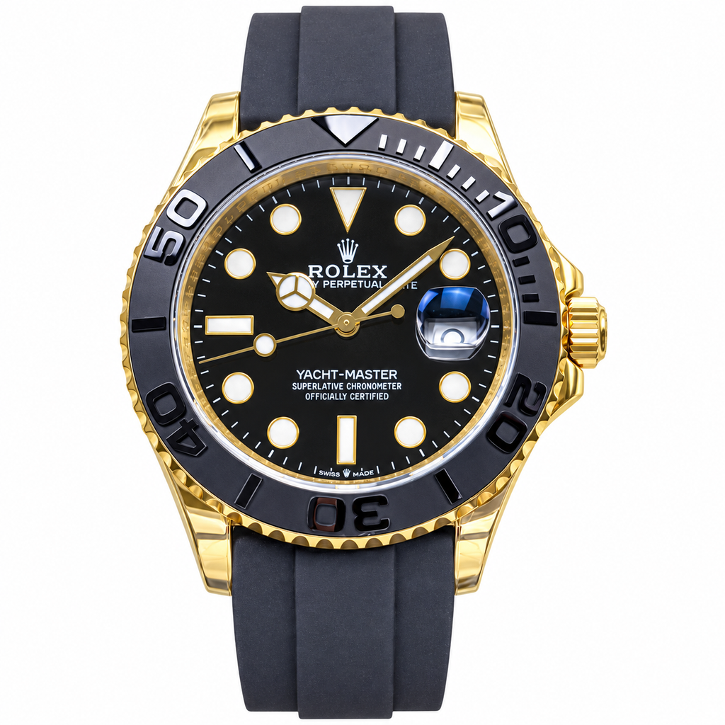 Rolex Yacht-Master 42 Yellow Gold Black Ceramic Bezel Oysterflex Watch