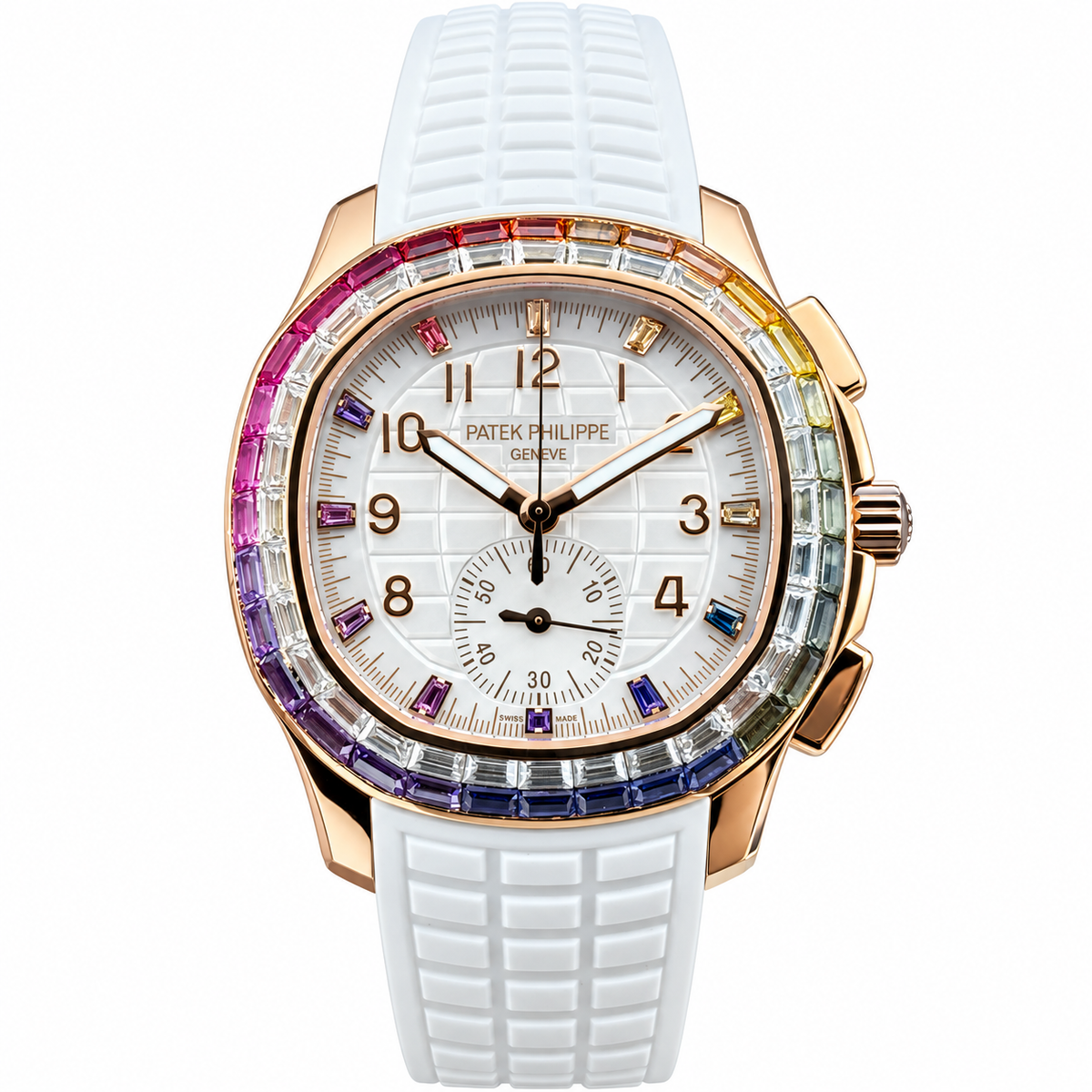 Patek Philippe Aquanaut Luce Rainbow Chronograph White Dial Rose Gold