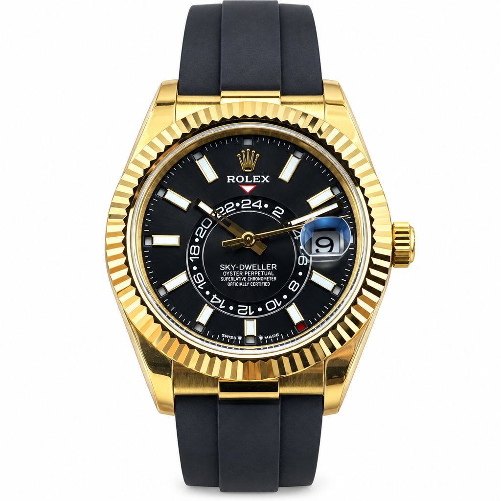 Rolex Sky-Dweller Yellow Gold Black Dial Oysterflex Watch