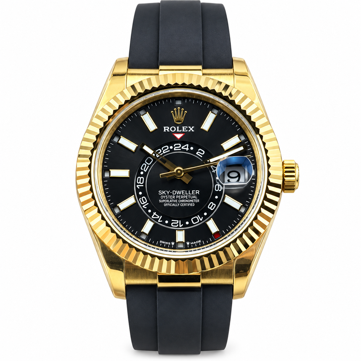 Rolex Sky-Dweller Yellow Gold Black Dial Oysterflex Watch