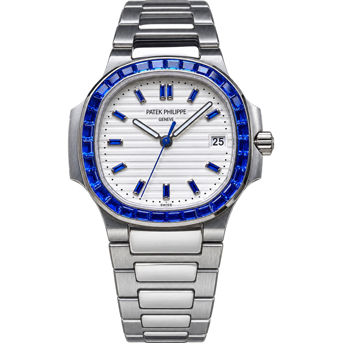 Patek Philippe Nautilus Sapphire Baguette Steel White Dial