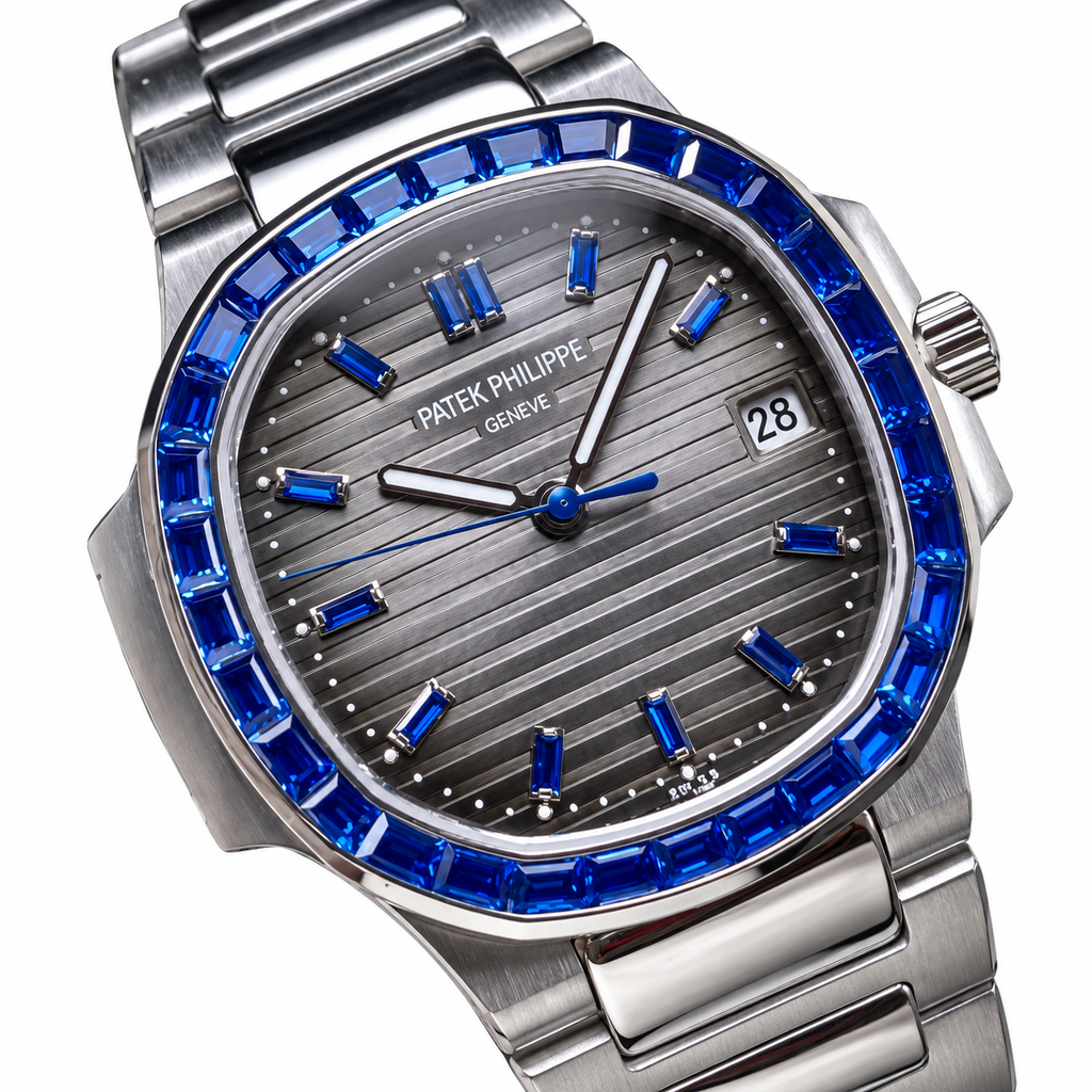 Patek Philippe Nautilus Sapphire Baguette Steel Grey Dial