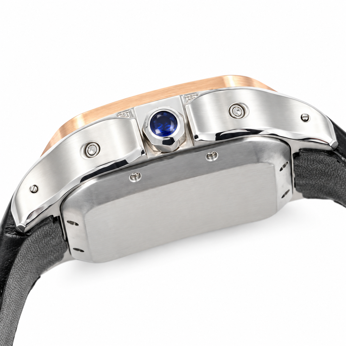 Cartier Santos de Cartier Chronograph Steel Rose Gold Pavé Diamond Bezel White Dial Black Alligator Watch