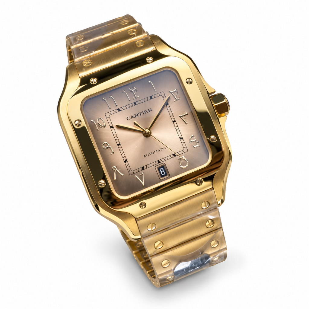 Cartier Santos de Cartier Large Steel Yellow Gold PVD Champagne Dial Arabic Numeral Gold Bracelet Automatic Watch