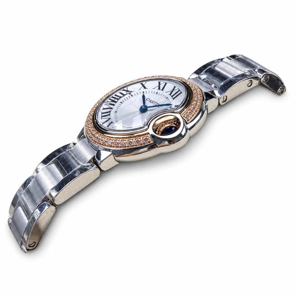 Cartier Ballon Bleu Diamond Bezel Steel Rose Gold Watch
