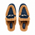 Hermès Navy Mules with Plush Trim & Silver-Tone Hardware