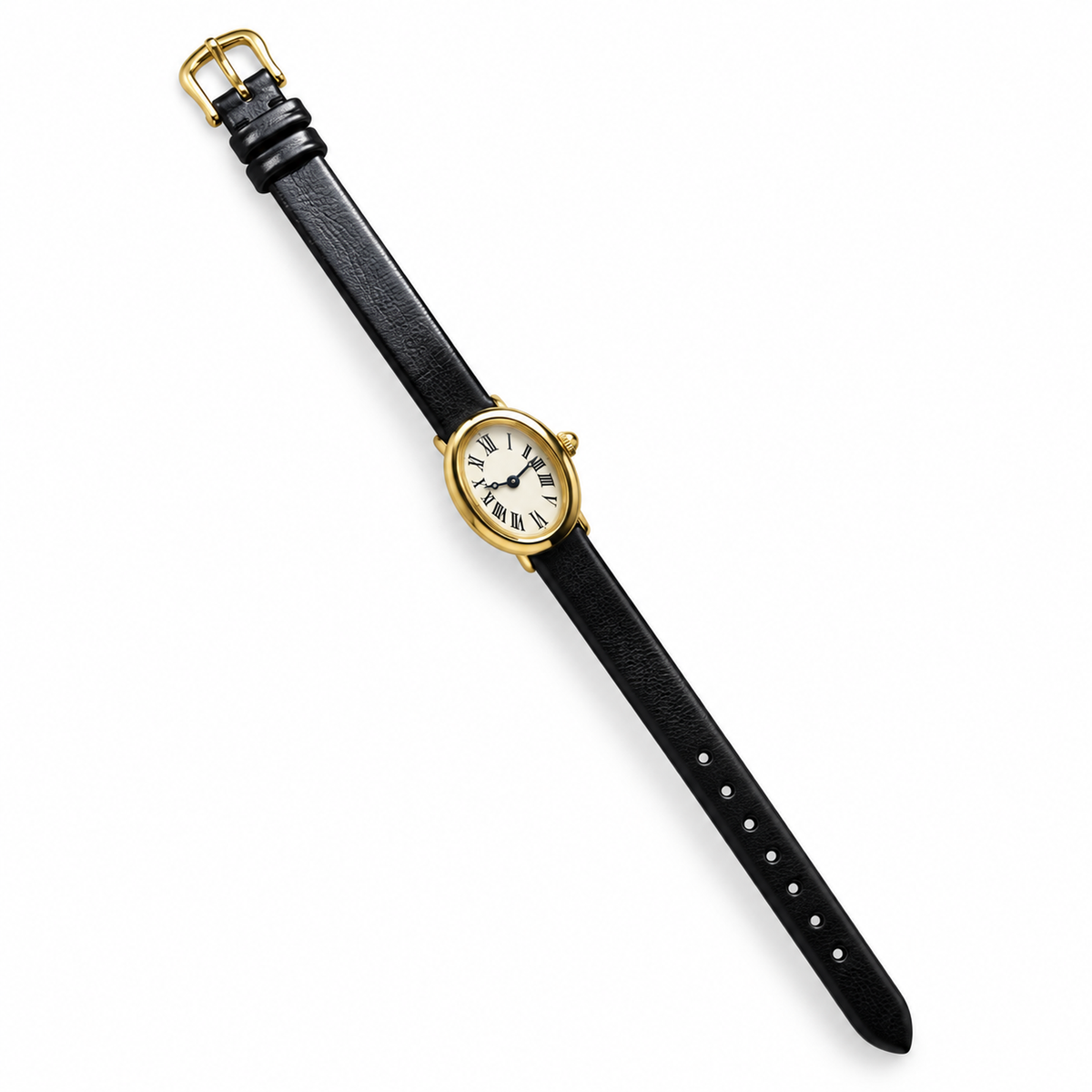 Cartier Baignoire Mini Yellow Gold Cream Dial Black Leather Watch