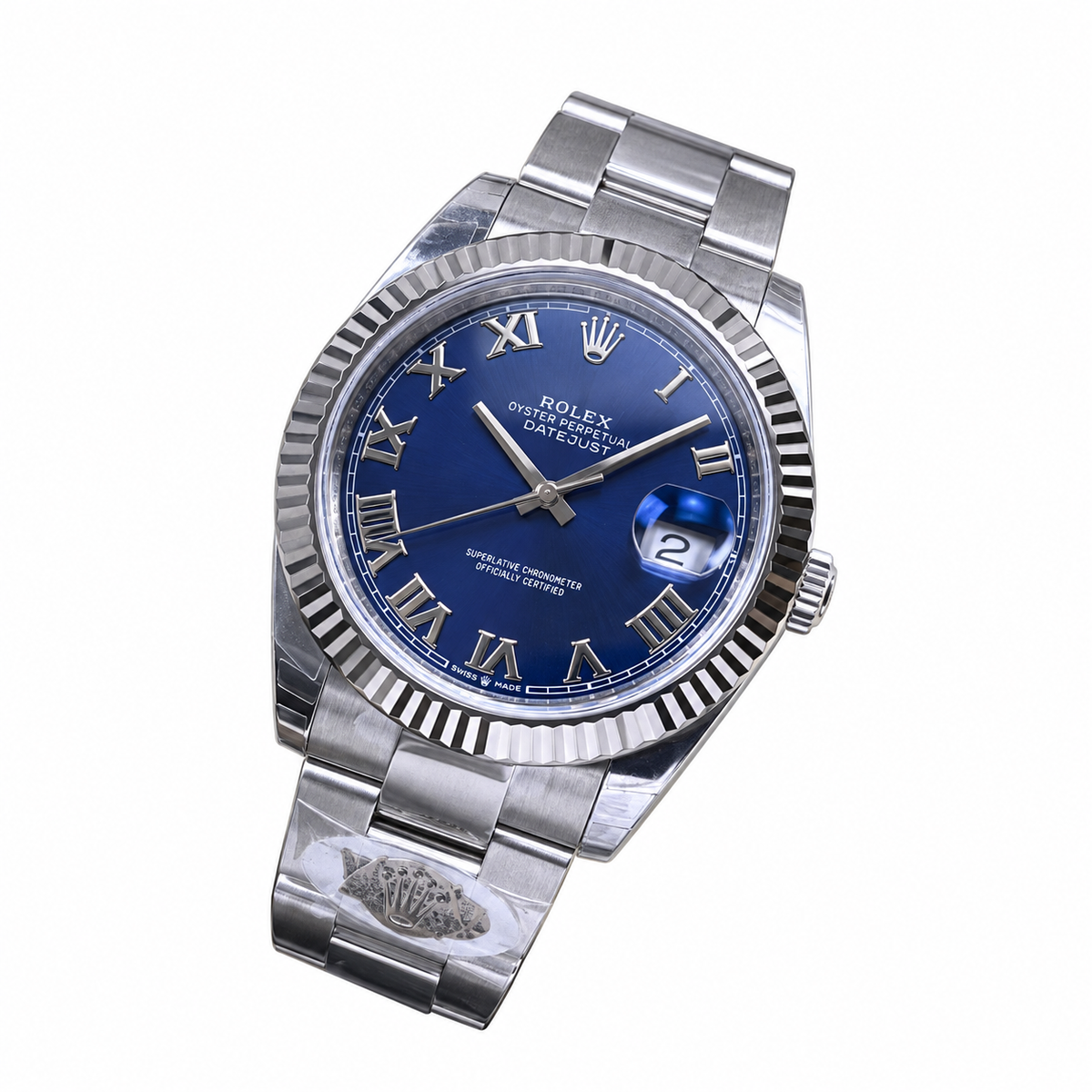 Rolex Datejust Blue Roman Numeral Dial Fluted Bezel Oyster Bracelet Oystersteel