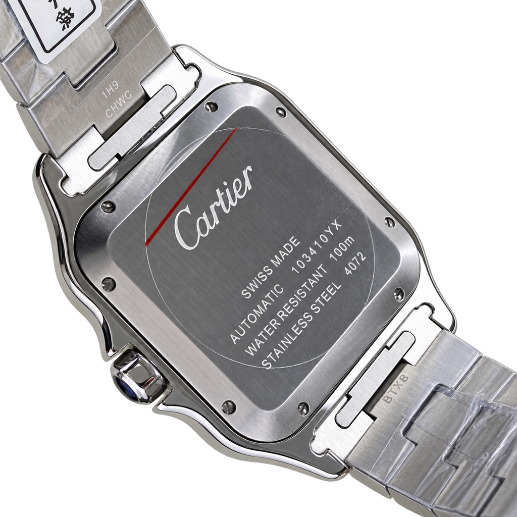 Cartier Santos de Cartier Large Stainless Steel Grey Dial Roman Numeral Steel Bracelet Automatic Watch