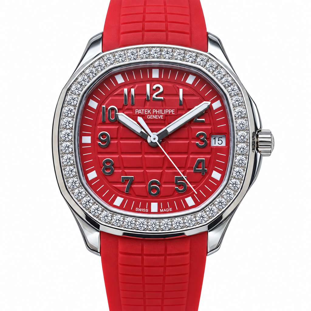 Patek Philippe Aquanaut Luce Steel Diamond Bezel Red Dial Red Rubber Strap Date 39.9mm