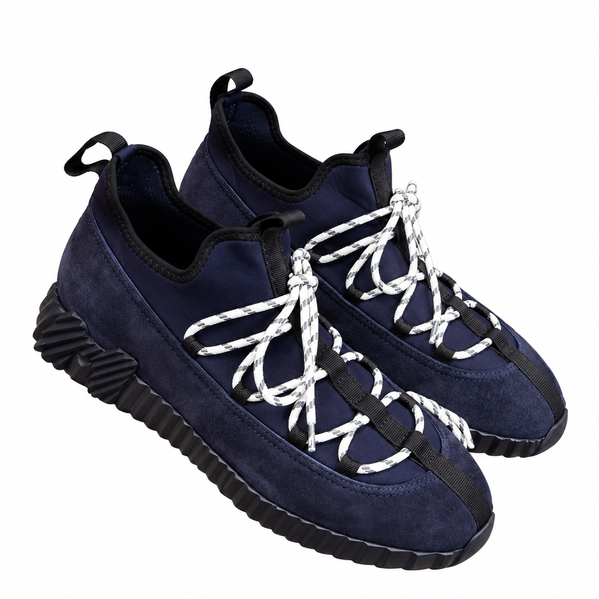 Hermès Navy Low-Top Sneakers with Patterned Laces