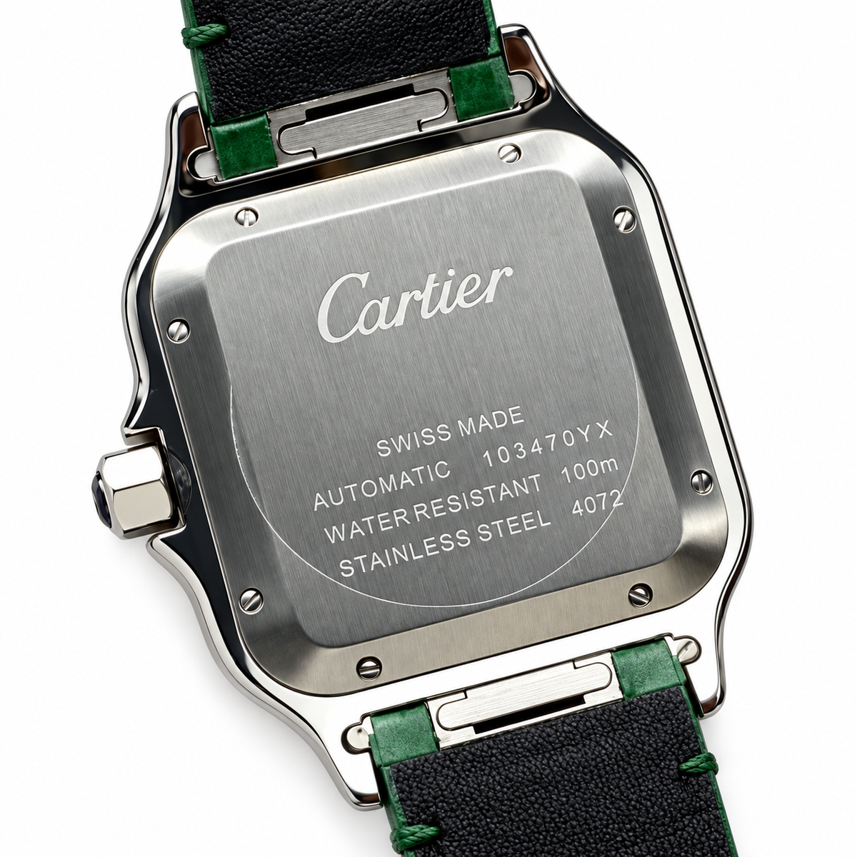 Cartier Santos de Cartier Medium 18k White Gold Full Diamond Bezel Green Dial Arabic Numeral Green Alligator Strap Automatic Watch