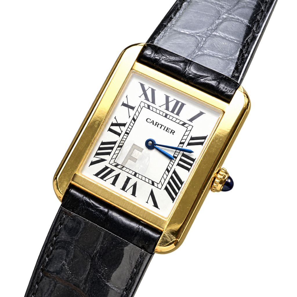 Cartier Tank Must Yellow Gold White Dial Black Alligator Strap Watch