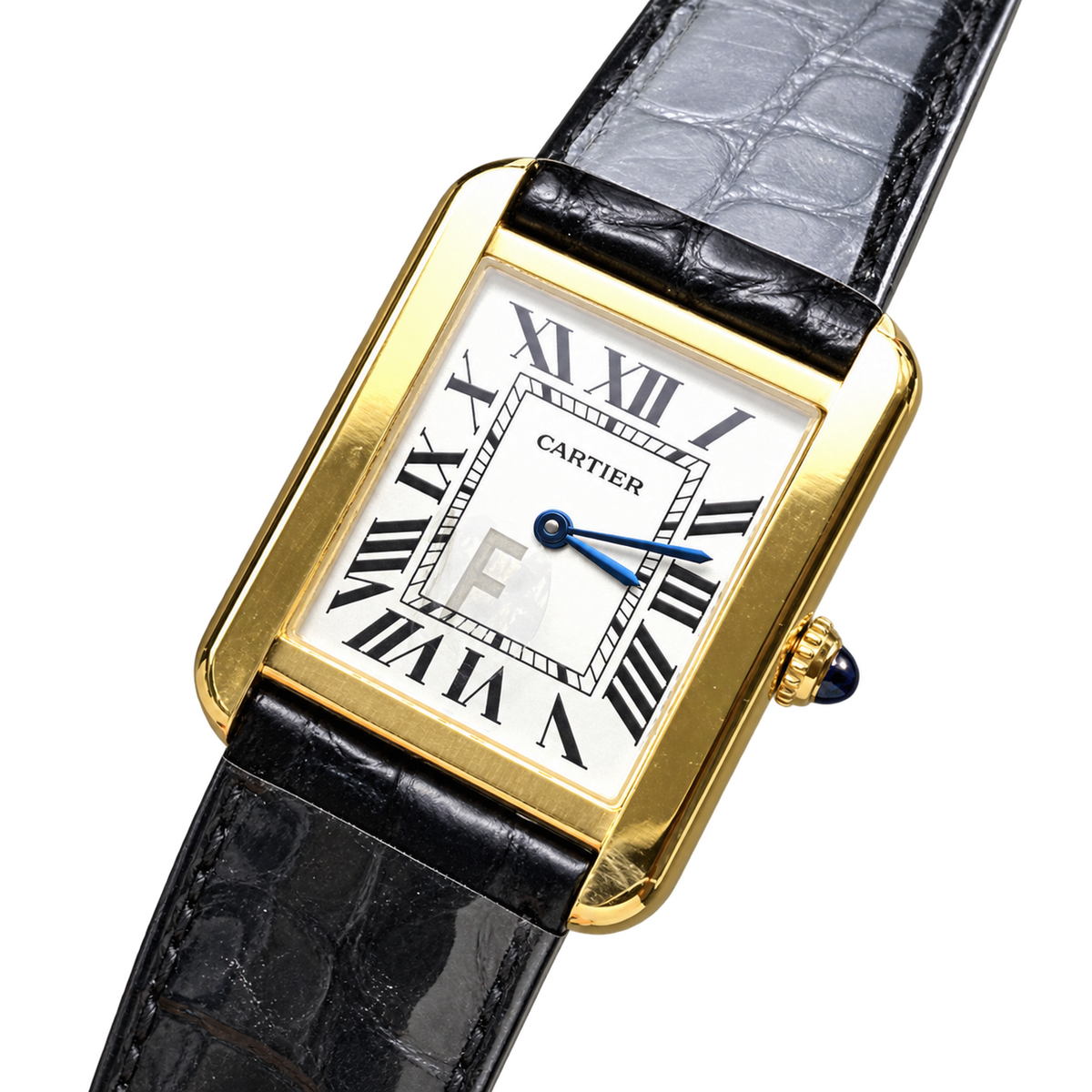 Cartier Tank Must Yellow Gold White Dial Black Alligator Strap Watch