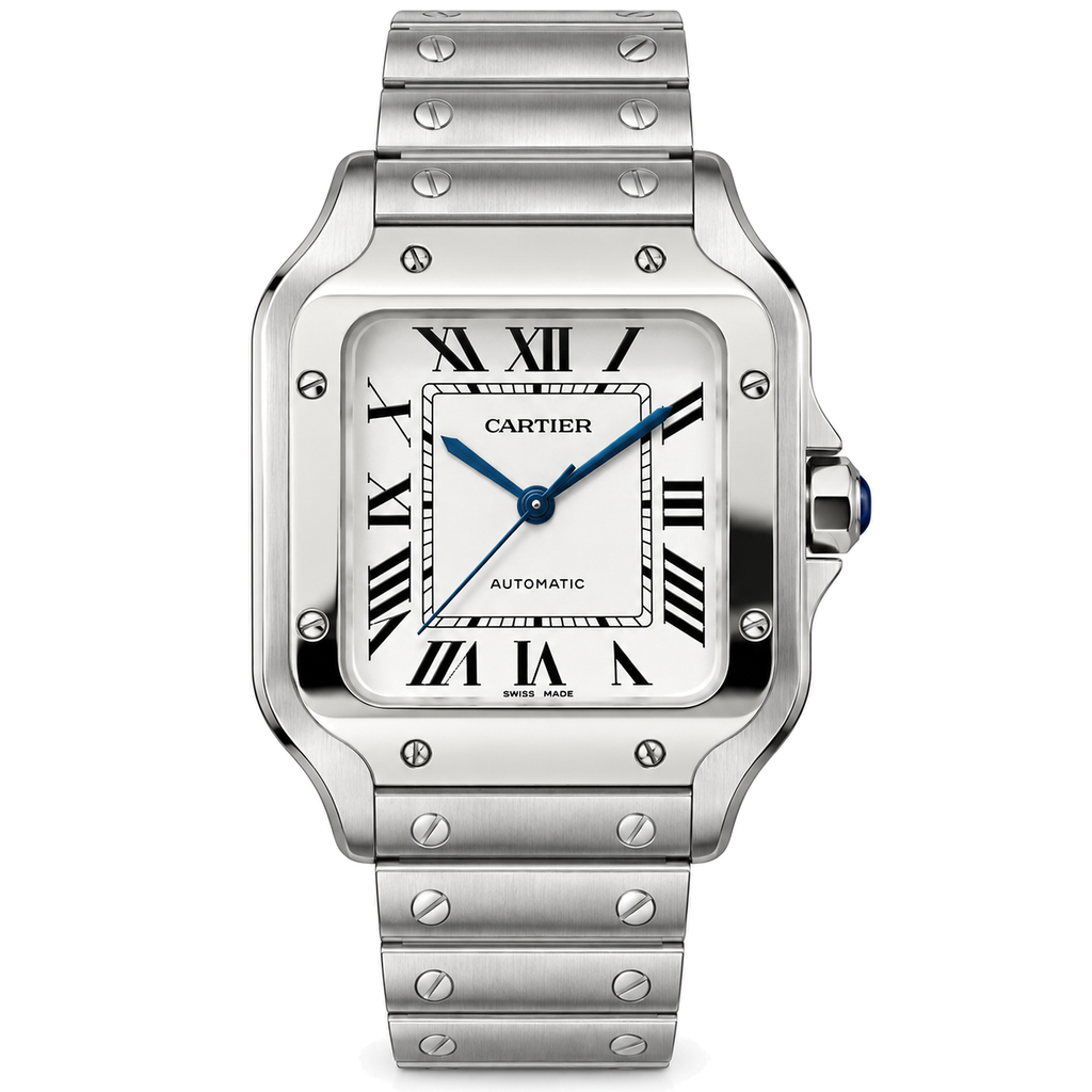 Cartier Santos de Cartier Medium Stainless Steel White Dial Steel Bracelet Automatic Watch