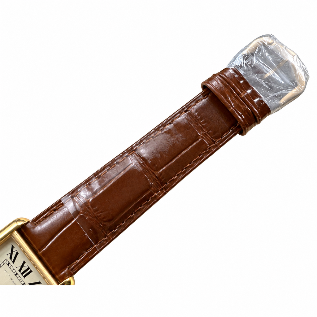 Cartier Tank Solo Yellow Gold White Dial Date Brown Alligator Watch