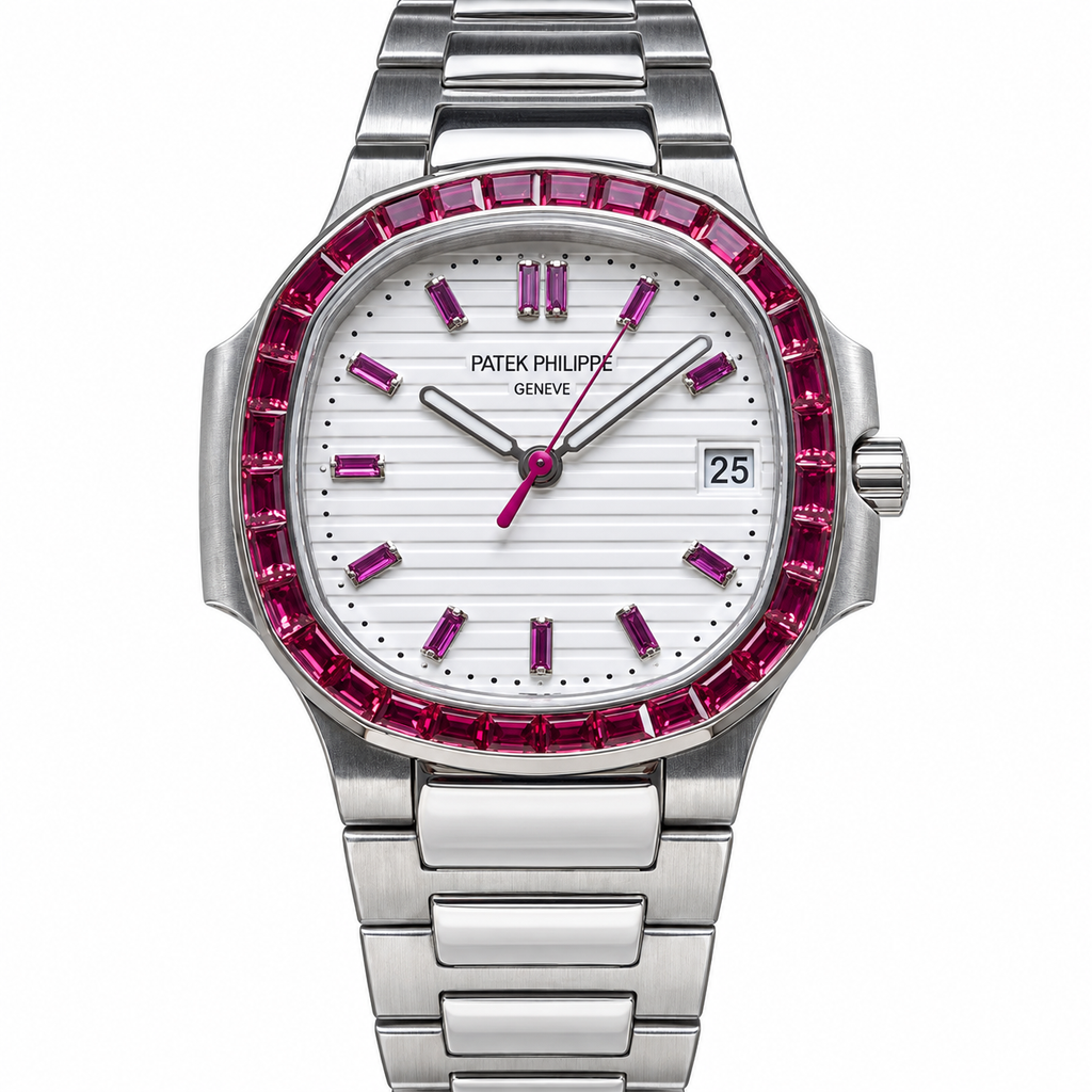Patek Philippe Nautilus Ruby Baguette Steel White Dial
