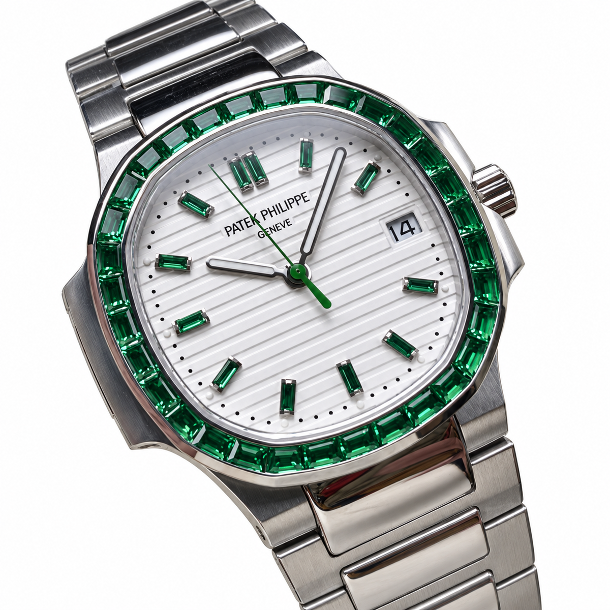 Patek Philippe Nautilus Emerald Baguette Steel White Dial