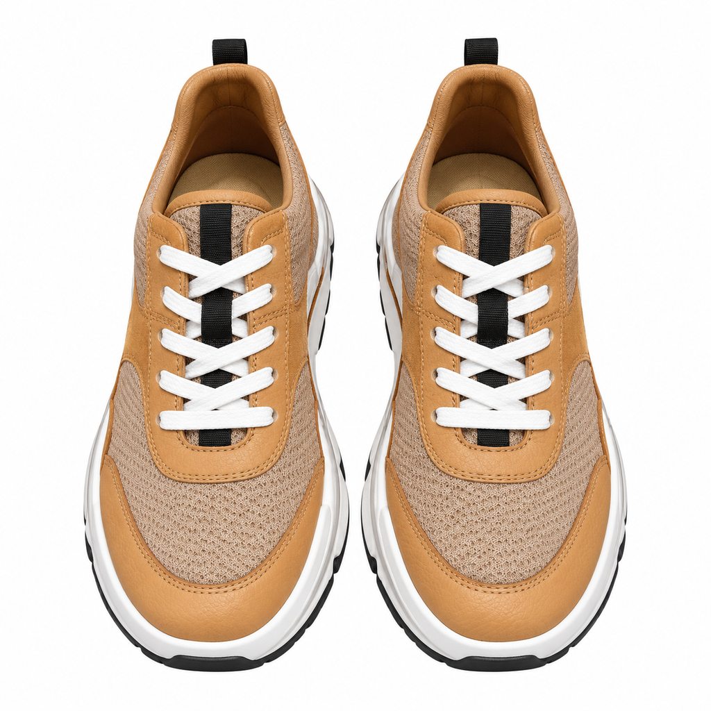 Hermès Tan Leather & Mesh Low-Top Sneakers