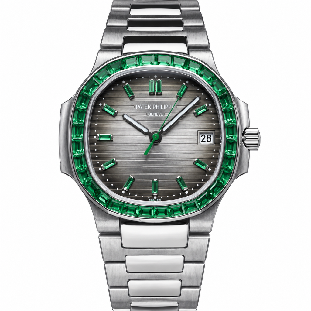 Patek Philippe Nautilus Emerald Baguette Steel Grey Dial