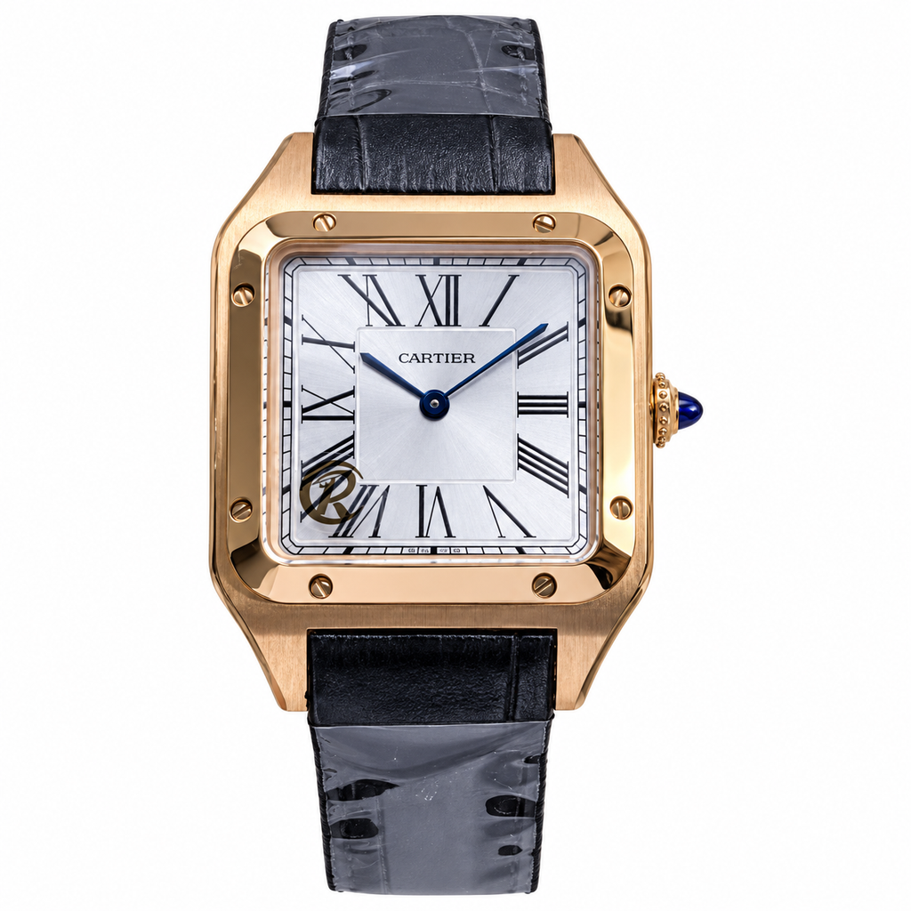 Cartier Santos-Dumont XL Rose Gold White Dial Black Alligator Watch