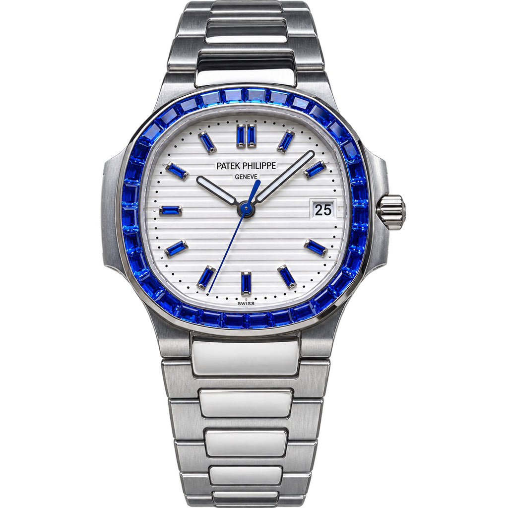 Patek Philippe Nautilus Blue Sapphire Baguette Steel White Dial