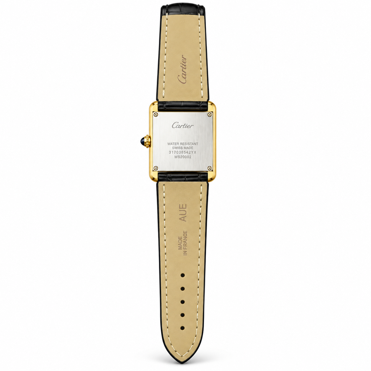 Cartier Tank Must Small Yellow Gold PVD White Dial Black Alligator Strap Watch