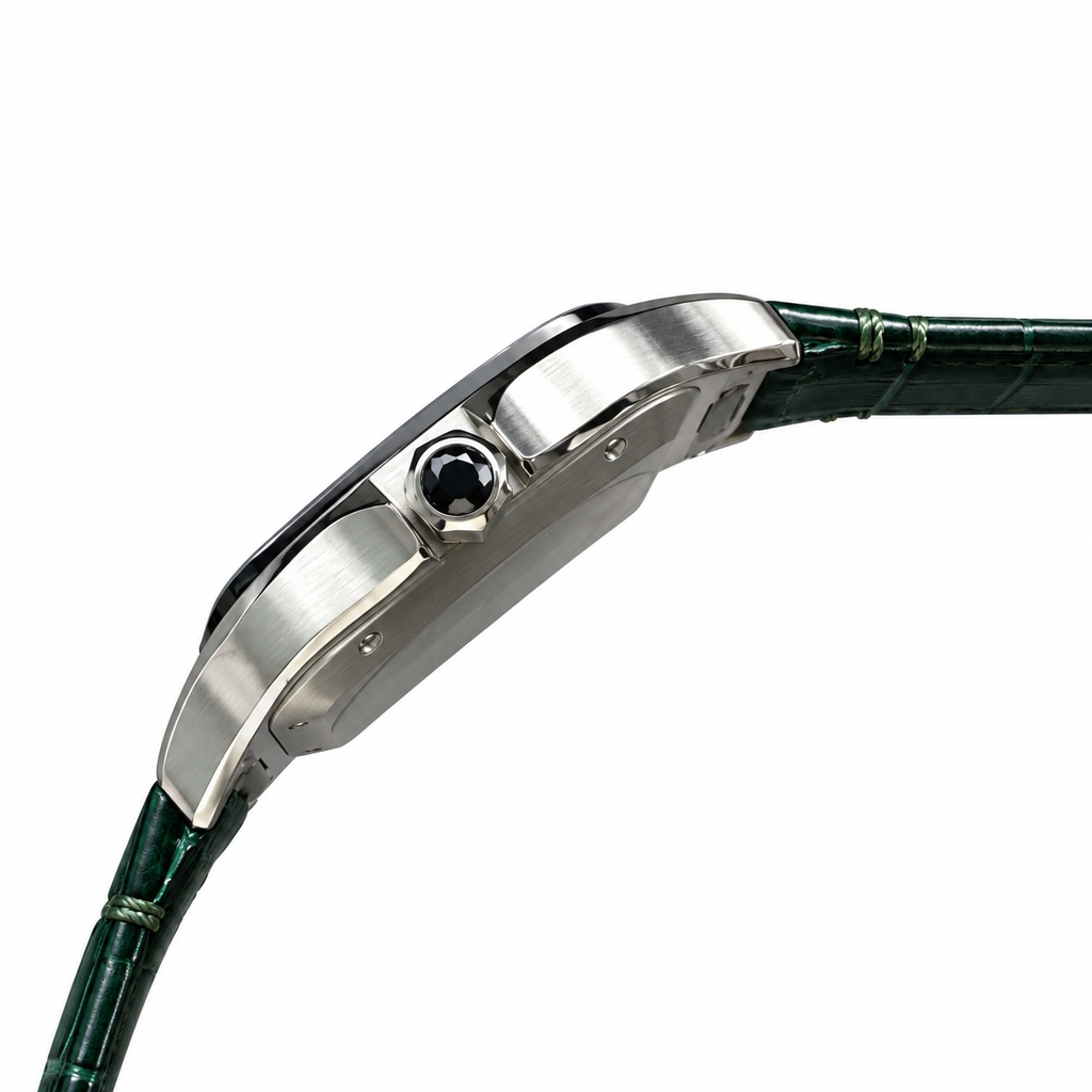 Cartier Santos de Cartier Large Stainless Steel Green Dial Arabic Numeral Green Alligator Strap Automatic Watch