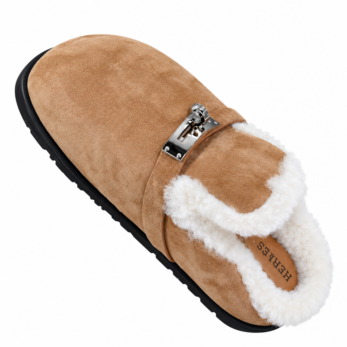 Hermès Camel Mule Shoes with Cream Plush Trim