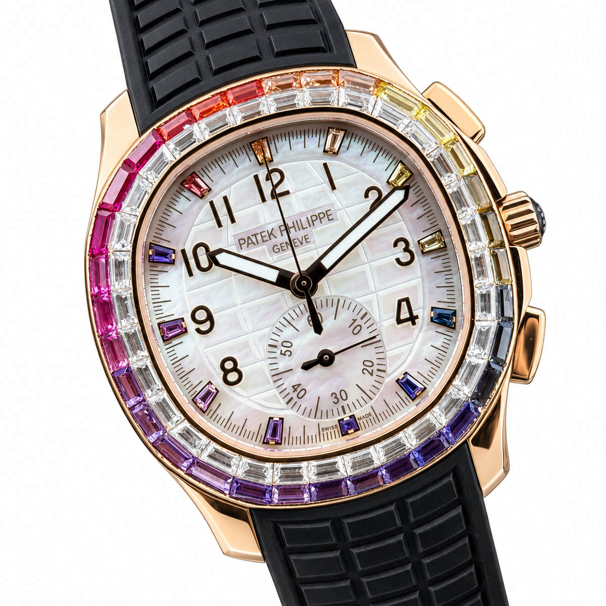 Patek Philippe Aquanaut Chronograph Rose Gold Rainbow Sapphire White MOP 39.9mm