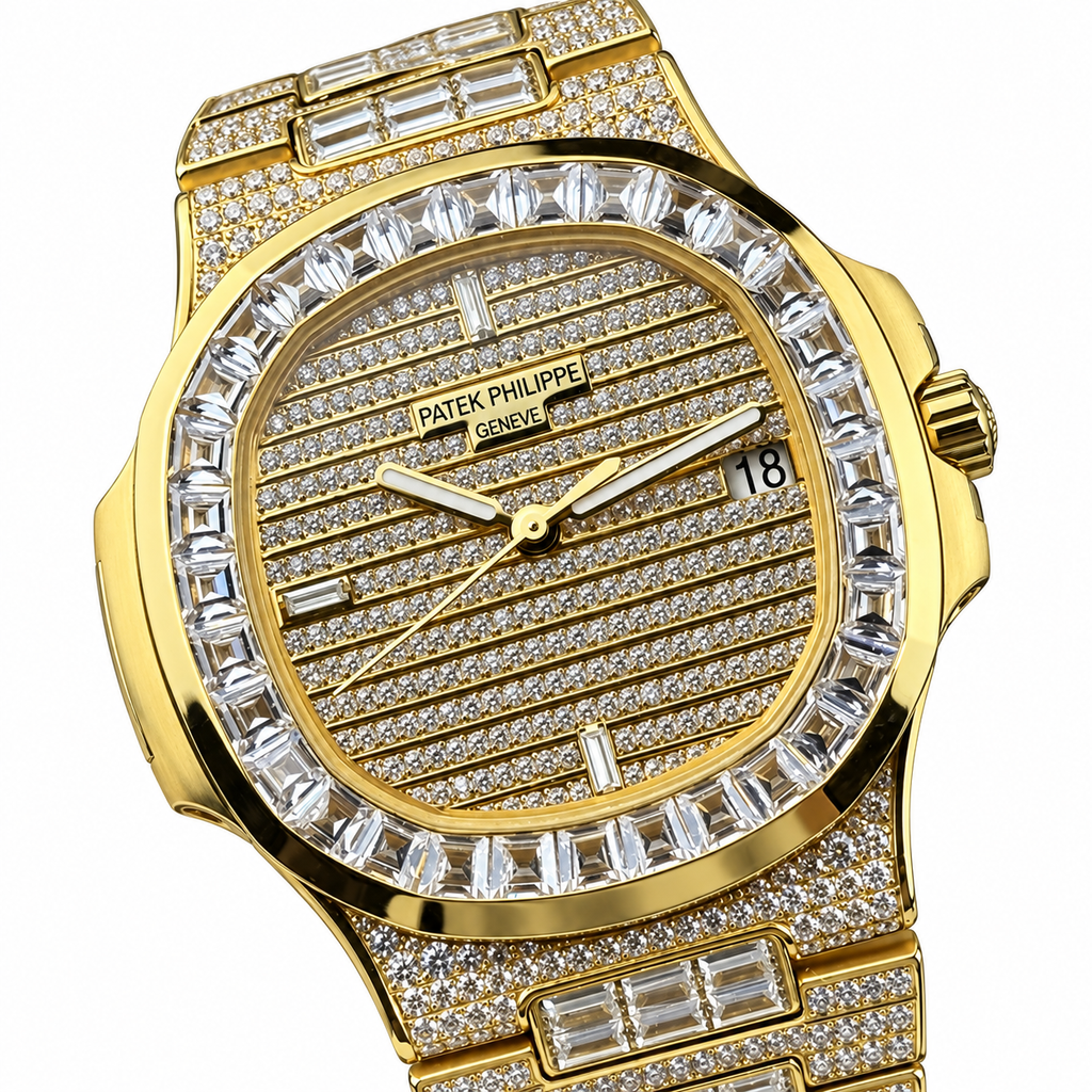 Patek Philippe Nautilus Iced Out Full Diamond Yellow Gold Baguette 40mm
