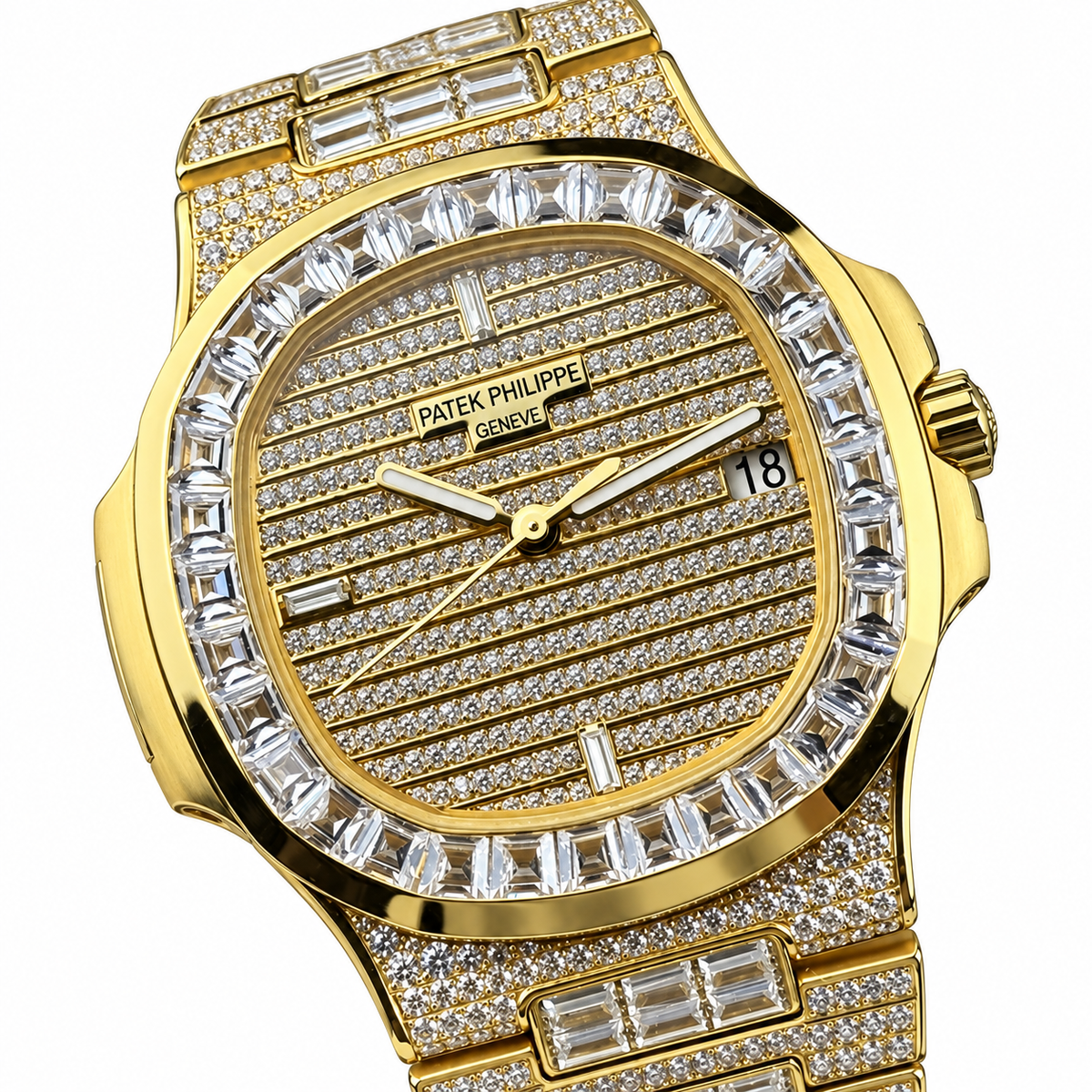 Patek Philippe Nautilus Iced Out Full Diamond Yellow Gold Baguette 40mm