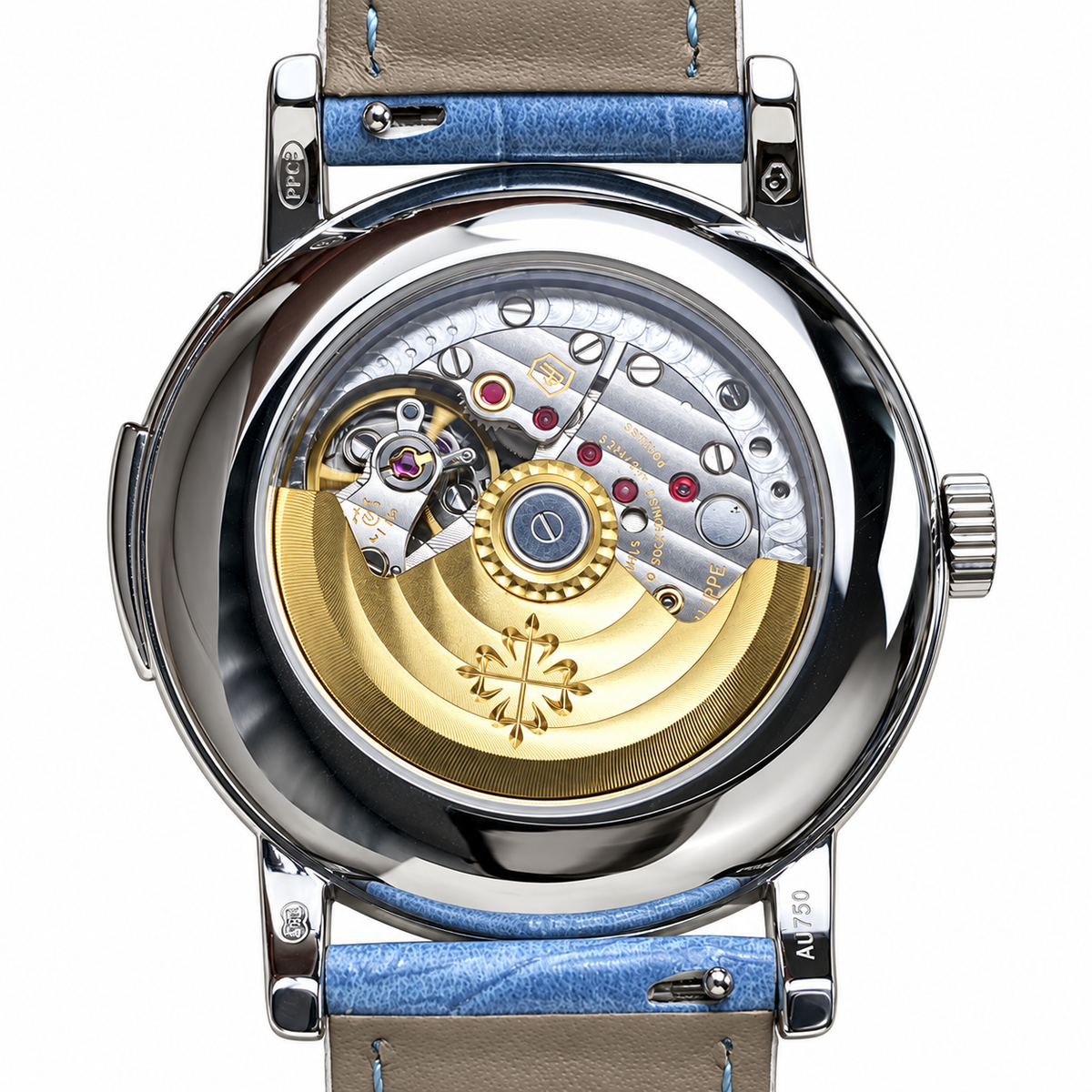 Patek Philippe Calatrava White Gold Blue Guilloché Enamel Dial Arabic Numerals Small Seconds Blue Strap 40mm