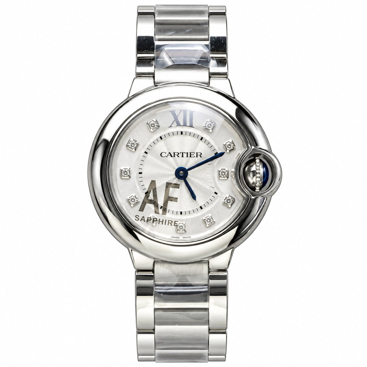 Cartier Ballon Bleu 33mm — Stainless Steel, Diamond Hour Markers & Steel Bracelet