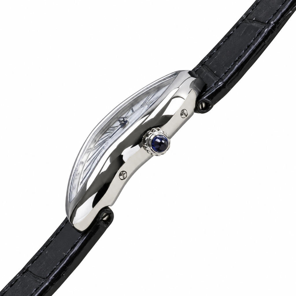 Cartier Crash Steel White Dial Black Alligator Watch