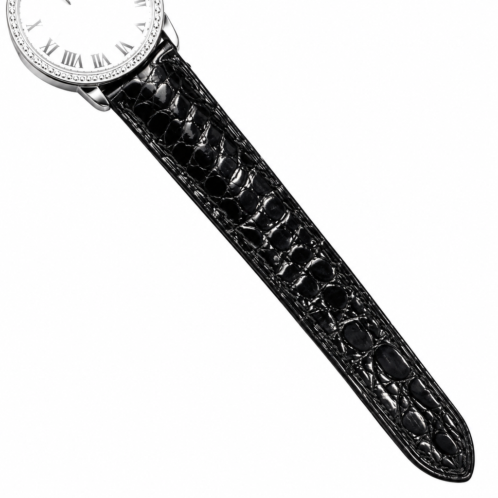 Cartier Ronde Louis Cartier Steel Diamond Bezel White Dial Black Alligator Strap Watch