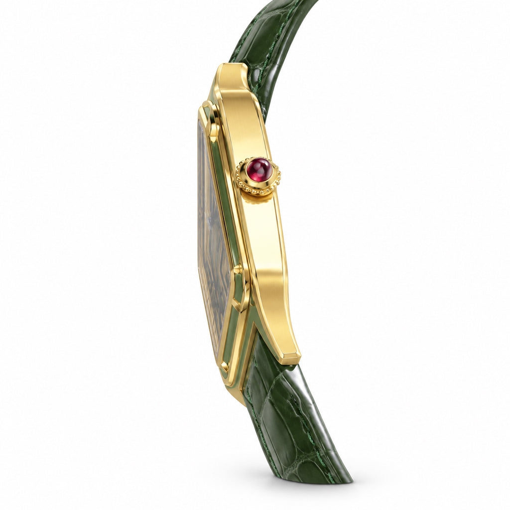Cartier Santos-Dumont Yellow Gold PVD Green Lacquer Dial Green Alligator Strap Quartz Watch