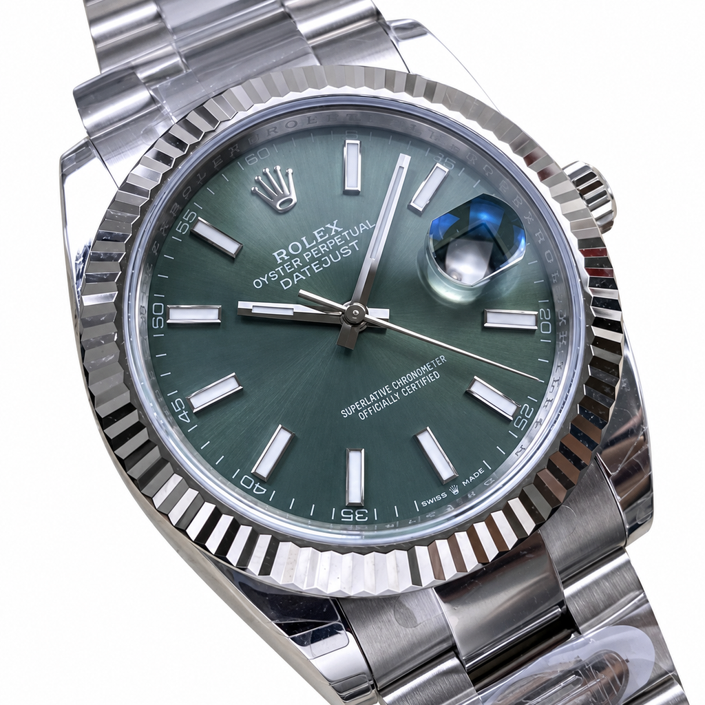 Rolex Datejust Mint Green Dial Fluted Bezel Oyster Bracelet Oystersteel
