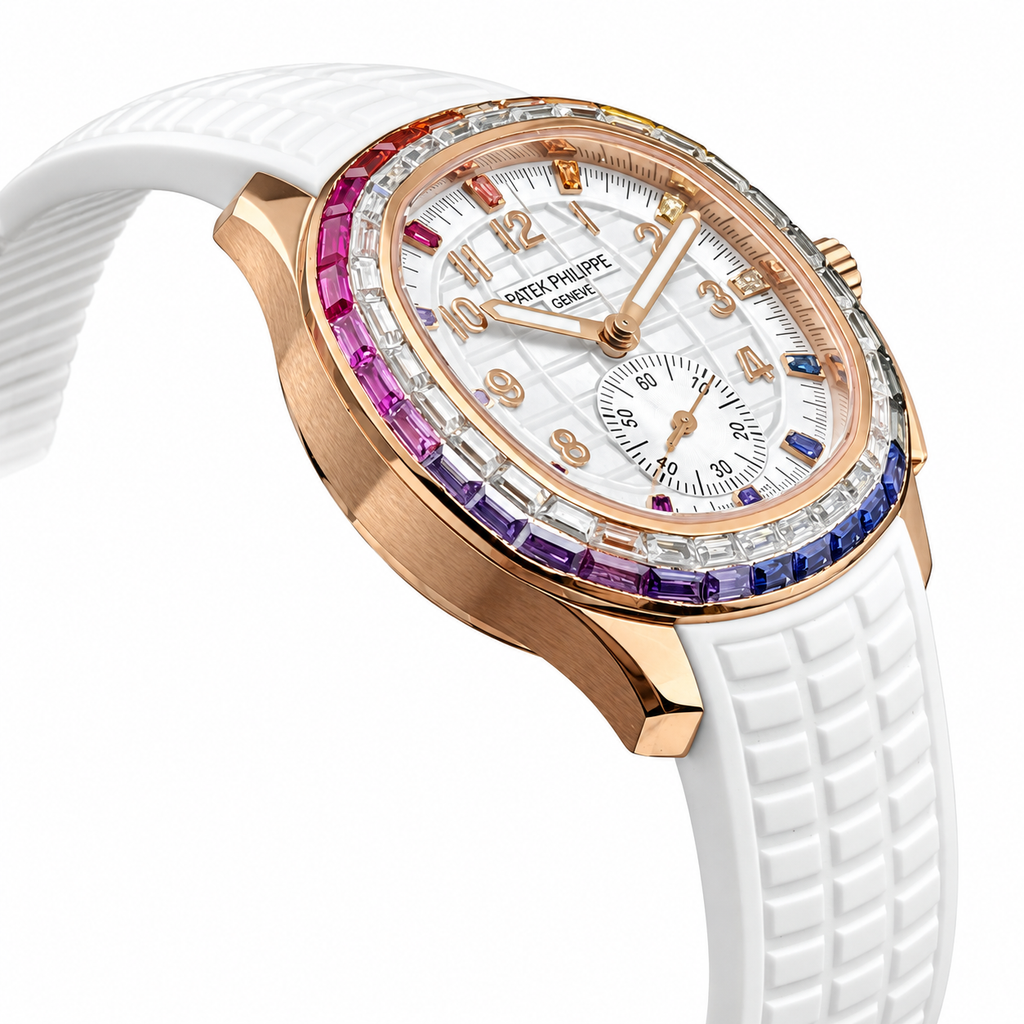 Patek Philippe Aquanaut Luce Rainbow Chronograph White Dial Rose Gold