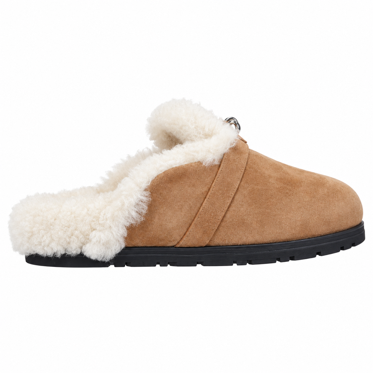Hermès Camel Mule Shoes with Cream Plush Trim