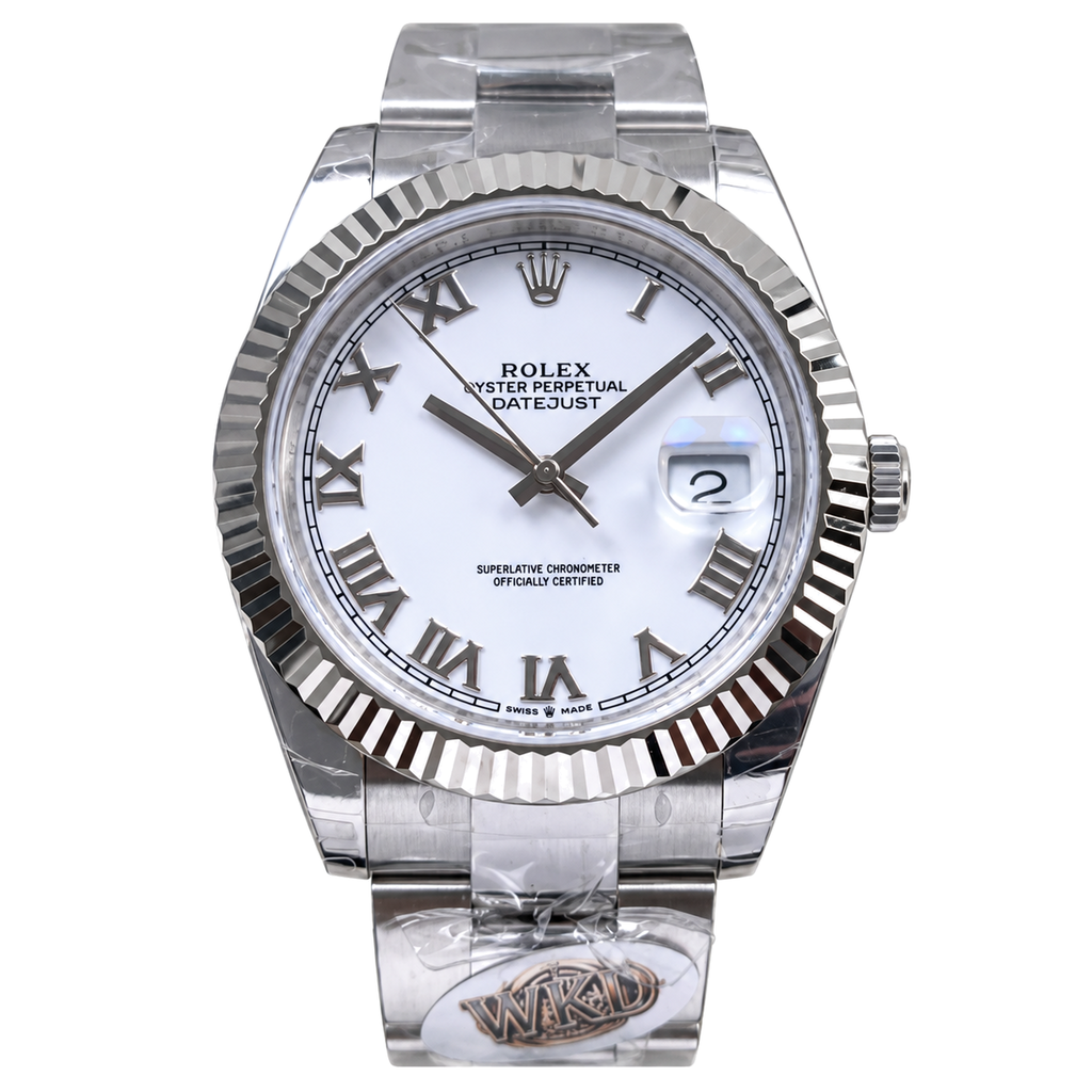Rolex Datejust White Roman Numeral Dial Fluted Bezel Oyster Bracelet Oystersteel