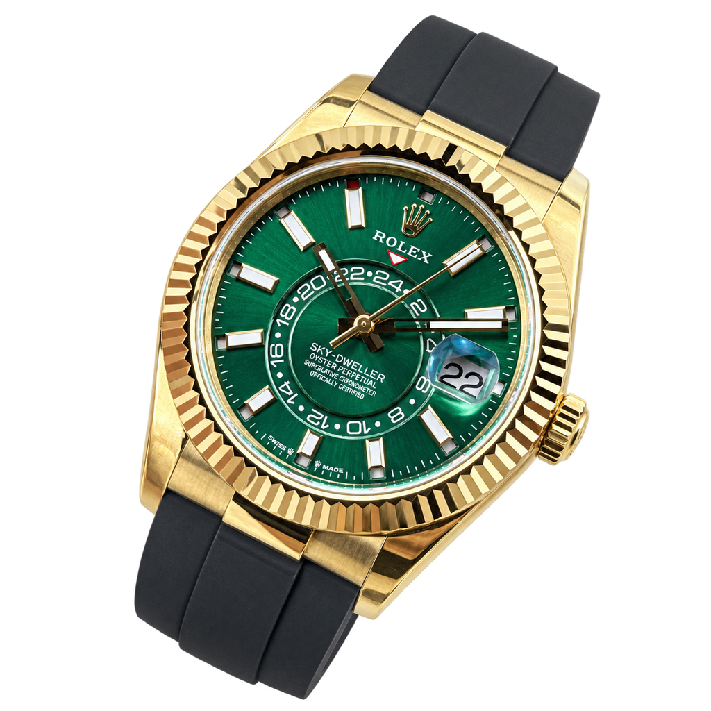 Rolex Sky-Dweller Yellow Gold Green Dial Oysterflex Watch