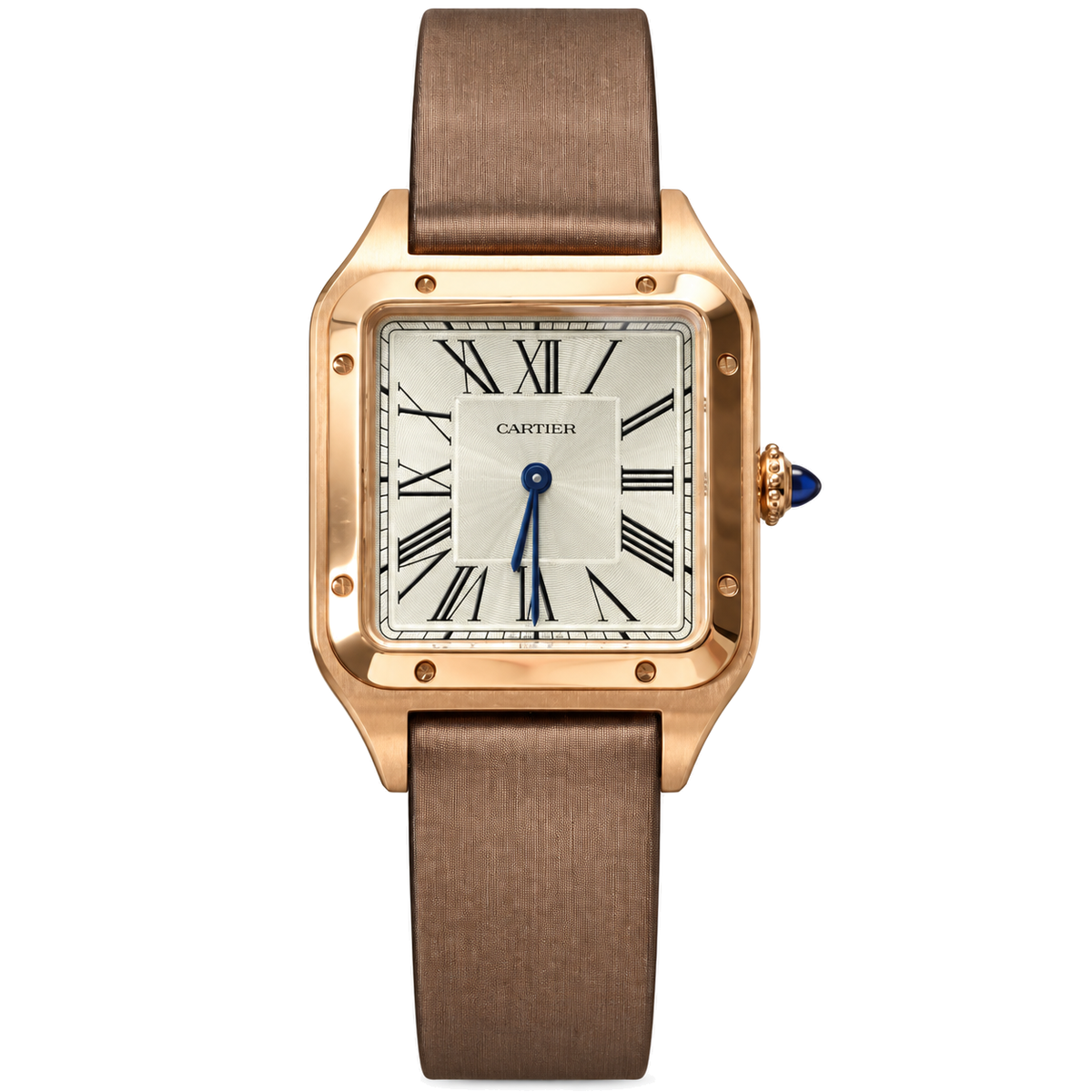 Cartier Santos-Dumont Large Rose Gold Silver Dial Manual Silk Strap Watch – KDY